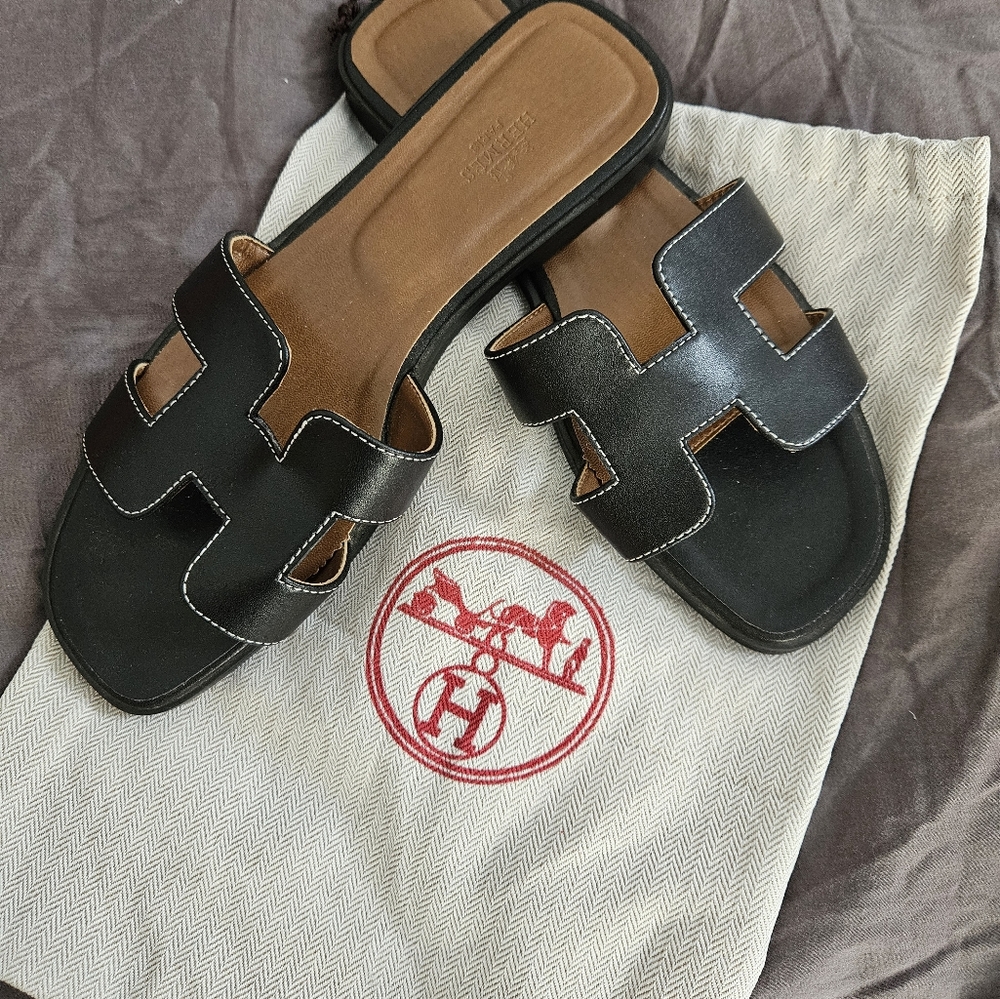 Black slip on sandals